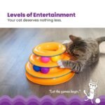 Cat playing with the Catstages Tower of Tracks three-level ball toy