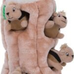Outward Hound Hide A Squirrel plush tree trunk puzzle with squeaky squirrels
