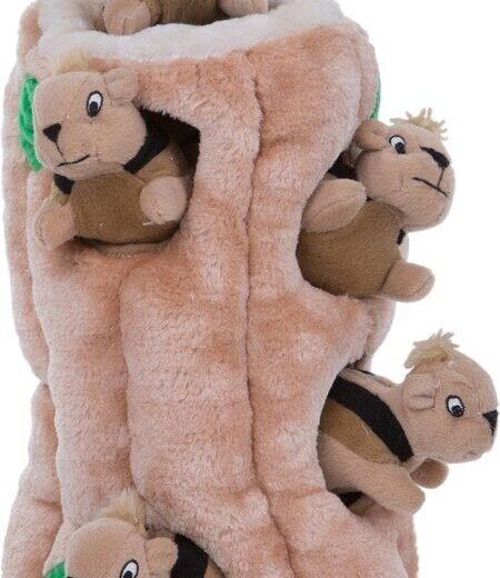 Outward Hound Hide A Squirrel plush tree trunk puzzle with squeaky squirrels