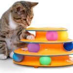 Catstages Tower of Tracks orange three-tier interactive cat toy with six colorful balls