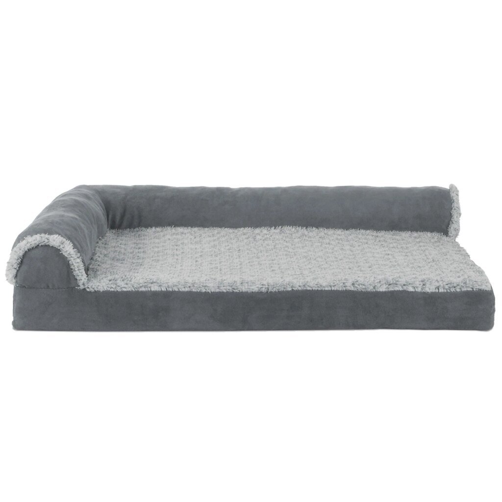 FurHaven Deluxe Chaise orthopedic dog bed in stone gray, front product view
