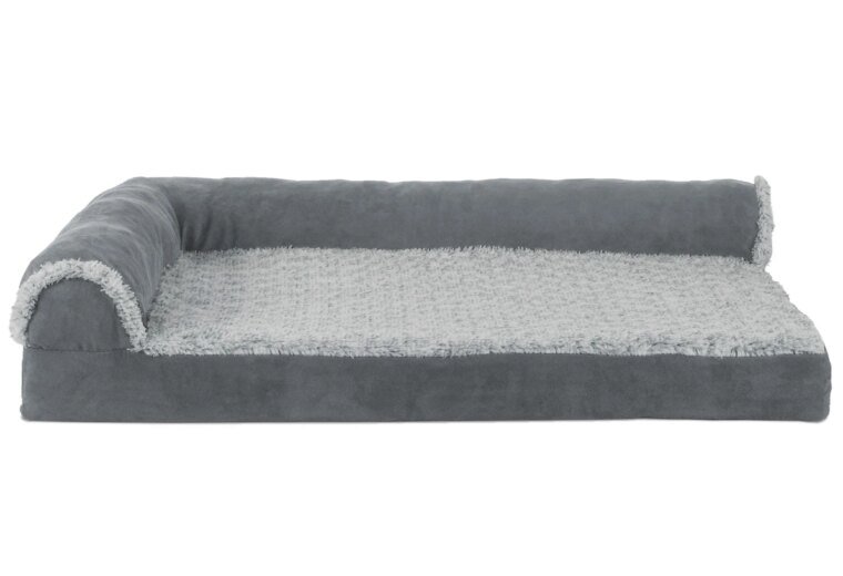 FurHaven Deluxe Chaise orthopedic dog bed in stone gray, front product view