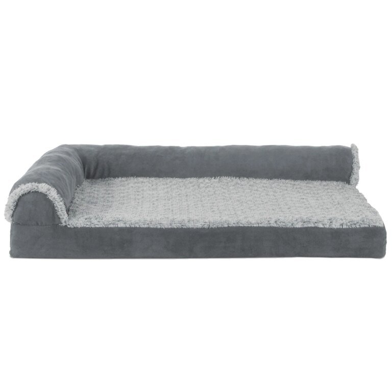 FurHaven Deluxe Chaise orthopedic dog bed in stone gray, front product view