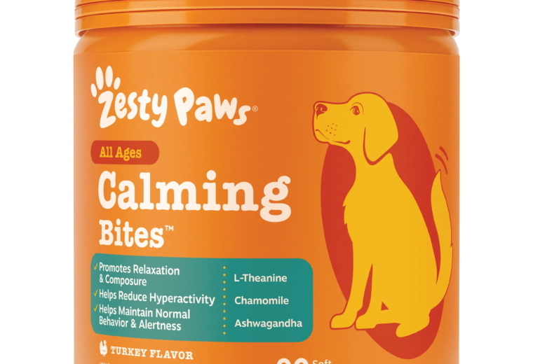 Zesty Paws Calming Bites turkey flavor 90 soft chews exact front jar image