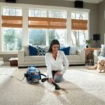 BISSELL Little Green Pet Pro cleaning a carpet stain in a pet household