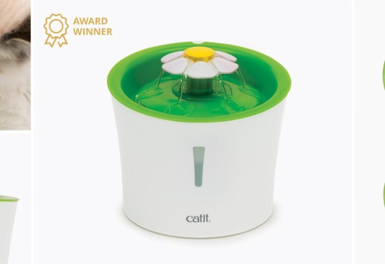 Original green Catit Flower Fountain shown from multiple exact product angles