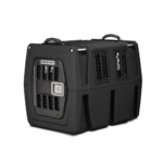 The GUNNER G1™ KENNEL - BLACK is a tough dog crate with side and front ventilation grilles, a secure metal door, and two top handles for easy carrying—perfect for safe, comfortable pet travel.