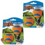 Chuckit Ultra Ball orange and blue rubber dog balls in exact retail packaging