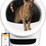 White Litter-Robot 4 automatic self-cleaning litter box with cat and Whisker mobile app