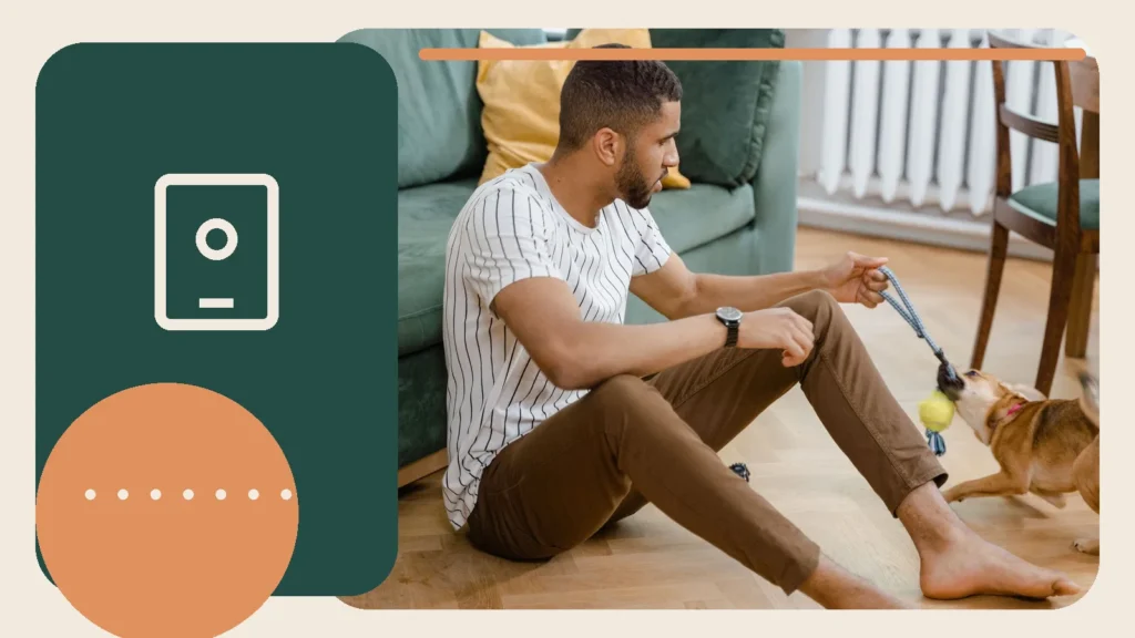 Editorial lifestyle image representing connected pet monitoring and smart care.