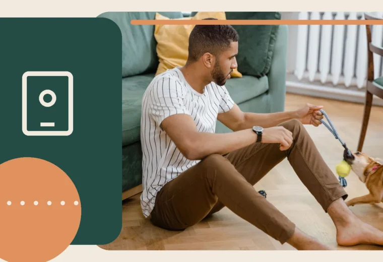 Editorial lifestyle image representing connected pet monitoring and smart care.