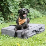 Barker Beds Fold-N-Go Travel Dog Bed used outdoors by a dog